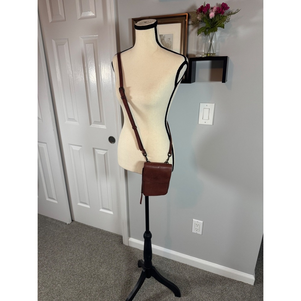 Vintage American Leather Co Brandy Brown Leather Crossbody Wallet Bag Organizer